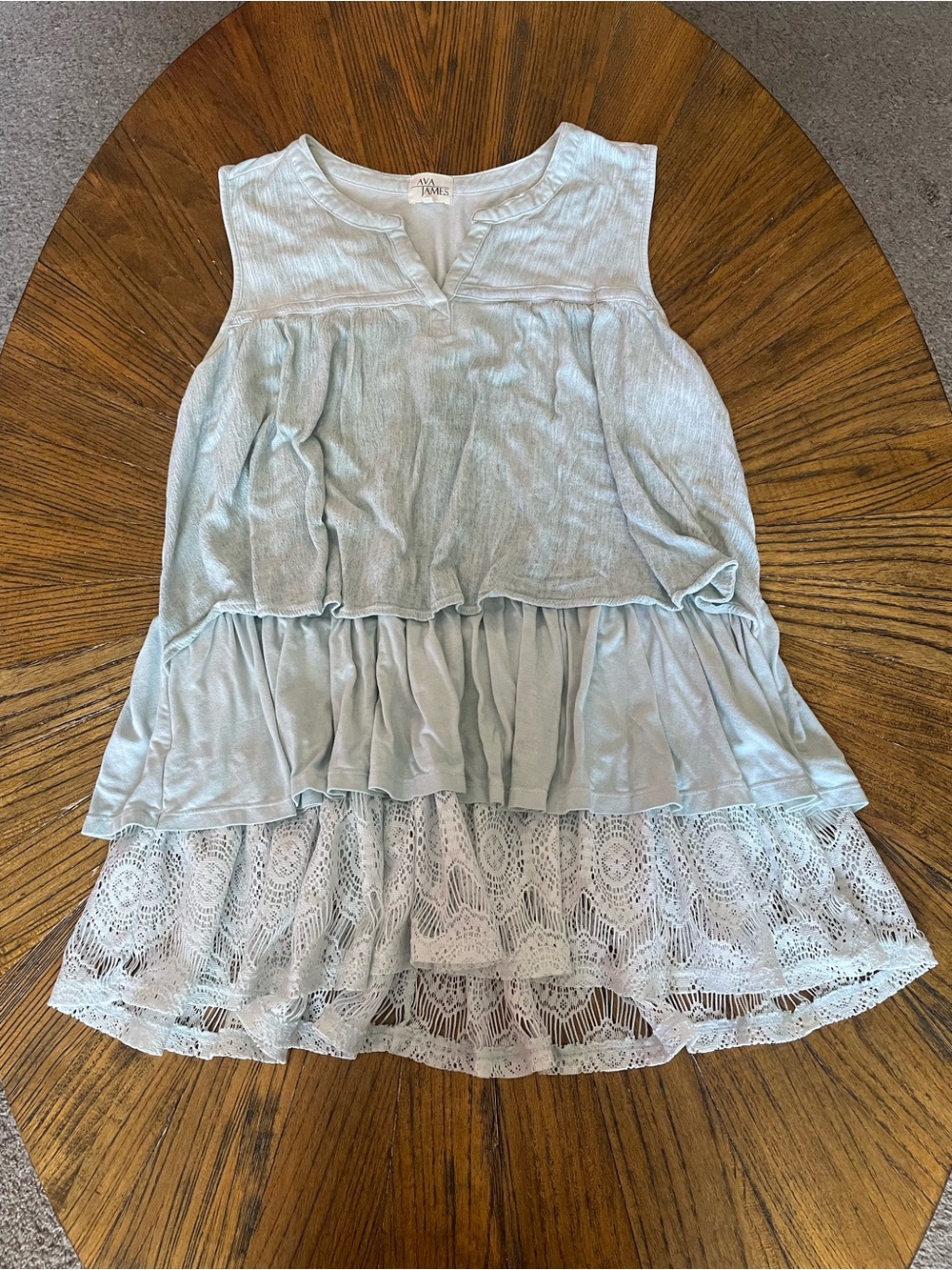 Women’s Light Blue Tiered Lace Tank Top